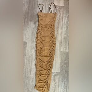 Fashion Nova Tan Ruched Pencil Skirt